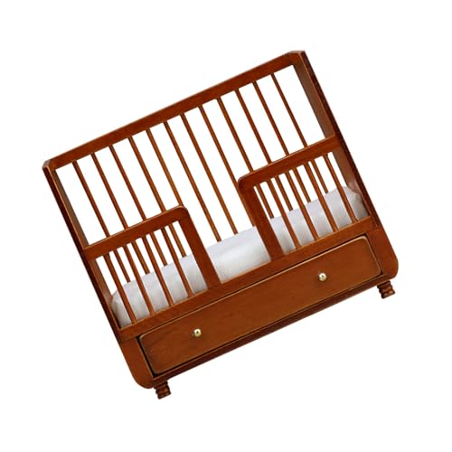 Miniaturpuppenhäuser Bettzubehör 1/12 Skala Realistische Krippenholz Kinderbett Puppenhäuser Miniaturbett von Dawutocap