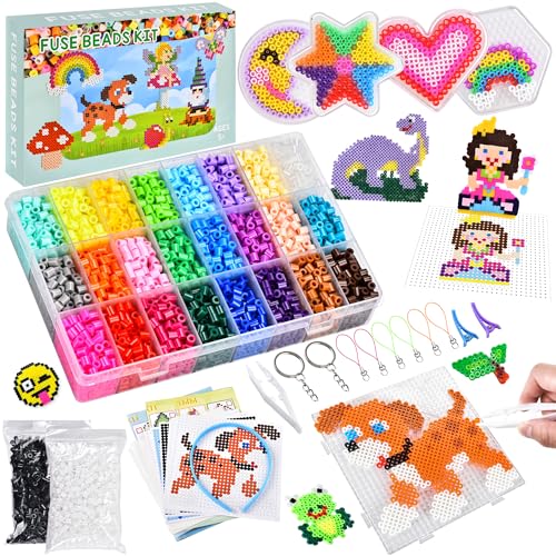 DazSpirit 6300 Bügelperlen Set, 26 Farben Bügelperlen Bastelset mit Platten, Pinzette, Musteranleitung, Perlen Set Kinder mit Aufbewahrungsbox für Geschenk Bastel, DIY, Schmuck Deko von DazSpirit
