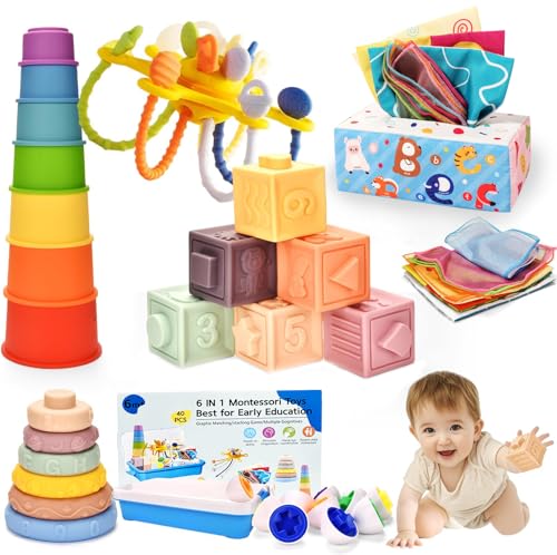 Baby Spielzeug für 6 bis12 Monate,Montessori Spielzeug für ab 1 Jahre,Sensorisches Baby Toys 6 in 1 Motorikspielzeug Stapelspielzeug Blöcken und Ringen,Tissue Box Toys,Geschenk für Junge Mädchen Baby Baby Spielzeug für 6 bis12 Monate,Montessori Spielzeug für ab 1 Jahre,Sensorisches Baby Toys 6 in 1 Motorikspielzeug Stapelspielzeug Blöcken und Ringen,Tissue Box Toys,Geschenk für Junge Mädchen Baby von Dazhshun