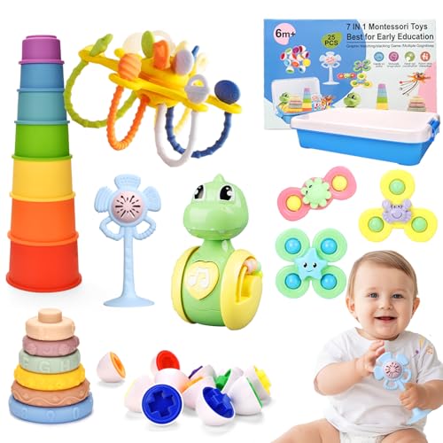 Baby spielzeug 6 bis 12 Monate,Montessori-Spielzeug für Babys 1-3 Jahre,Sensorisches Baby Toys 7 in 1 Motorikspielzeug Stapelspielzeug Pull String,Blöcken Becher Toys,Geschenk für Junge Mädchen Baby von Dazhshun