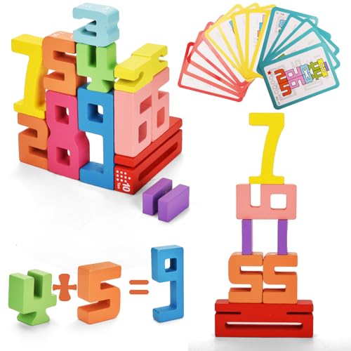 Dazhshun 20 Stück Number Blocks,Holzbausteine Bauklötze Spielzeug,Montessori Sensorische Ziffernklötze,Bunt Stapelzahlen aus Holz,Rechnen Lernen Montessori Zahlen Spielzeug für ab 3 Jahr Kleinkinder von Dazhshun