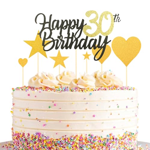 DazzJoy Tortendeko 30 Geburtstag Mann Frau,Gold 30 Geburtstag Deko,Cake Topper 30 Geburtstag,Geburtstagsdeko 30,30. Geburtstag Kuchen Deko von Dazzjoy