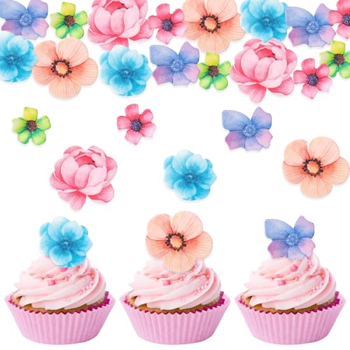 DazzJoy Essbare Blumen für Torte, 36 Stück Cupcake Topper, Blüten Tortendeko, Esspapier für Hochzeit, Geburtstag, Muffin Deko von Dazzjoy