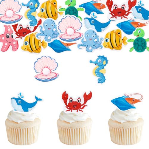 DazzJoy 56 Stück Essbare Meerestiere für Torte, Ozean Themen Tortendeko, Meeresfisch Muffin Deko Geburtstag, Cake Topper, Esspapier DazzJoy 56 Stück Essbare Meerestiere für Torte, Ozean Themen Tortendeko, Meeresfisch Muffin Deko Geburtstag, Cake Topper, Esspapier von Dazzjoy
