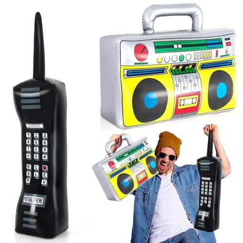 DazzJoy 80er 90er Jahre Accessoires, Aufblasbare Radio und Big Brother Telefon Ballons, Aufblasbar Radio und Big Brother Telefon Requisiten Luftballons für 80er 90er Jahre Deko, Discokugel Retro Deko von Dazzjoy