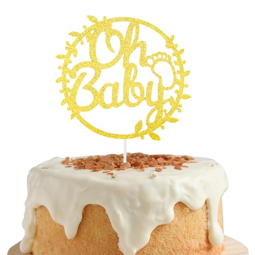 DazzJoy Oh Baby Cake Topper, Glitzer Tortendeko Babyparty, Kuchen Topper Gold, Gender Reveal Deko, Kuchendeko für Kindertaufe von Dazzjoy