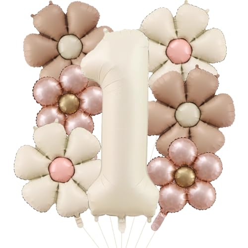 DazzJoy Geburtstagsdeko 1 Jahr Mädchen mit Gänseblümchen Folienballon, Luftballon Deko 1. Geburtstag Mädchen Junge, Deko Kindergeburtstag 1 Jahr, Ballon 1 Geburtstag Mädchen von Dazzjoy