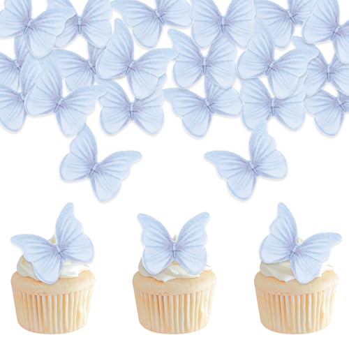 DazzJoy Essbare Schmetterlinge für Torte,Cake Topper Essbar,48 Stück Hellviolett Schmetterling Essbare Tortendeko,Muffin Deko Essbar,Tortendeko Essbar Hochzeit,Cupcake Topper Kuchen Deko Essbare von Dazzjoy