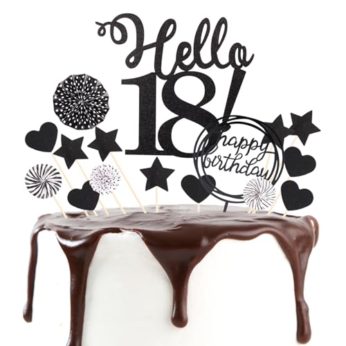 DazzJoy Tortendeko 18 Geburtstag Mädchen Junge,Hello 18 Cake Topper,Schwarz Torten Deko 18. Geburtstag Junge,Cake Topper 18 Geburtstag Deko Torte,18. Geburtstag Kuchen Deko,18 Geburtstag Kuchendeko von Dazzjoy