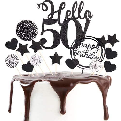 DazzJoy Tortendeko 50. Geburtstag - Schwarz Deko für Mann und Frau - Kuchen Dekoration von Dazzjoy