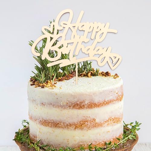 DazzJoy Holz Cake Topper Happy Birthday - Kuchendeko für Mann und Frau - Tortendeko Geburtstag - Kuchen Deko von Dazzjoy