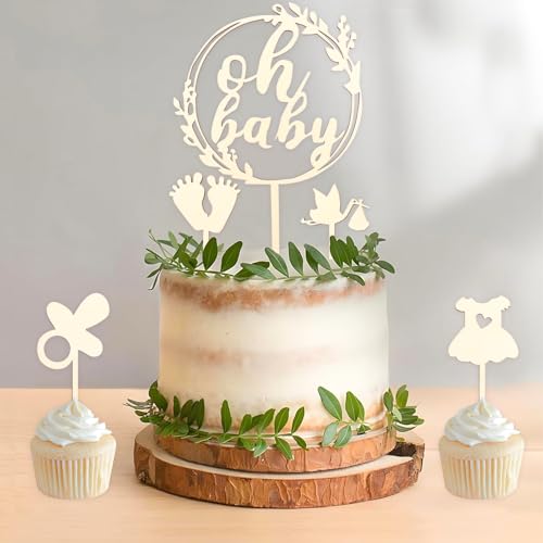 DazzJoy Oh Baby Cake Topper Holz, 5 Stück Torten Deko für Babyparty, Taufe, Gender Reveal Party - Tortendeko für Baby Shower DazzJoy Oh Baby Cake Topper Holz, 5 Stück Torten Deko für Babyparty, Taufe, Gender Reveal Party - Tortendeko für Baby Shower von Dazzjoy