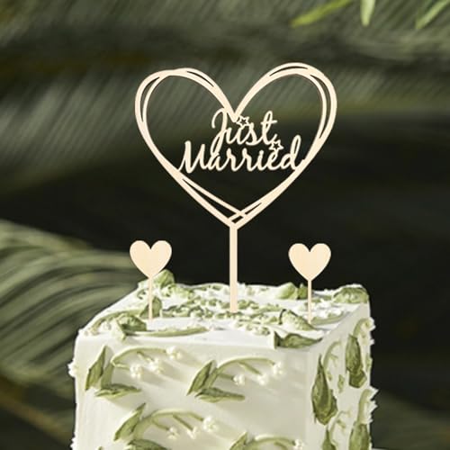 DazzJoy Just Married Cake Topper Hochzeit aus Holz,Tortendeko Hochzeit,Just Married Deko Hochzeitstorte,Tortenstecker Hochzeitsfeier,Hochzeitstorte Topper,Kuchen Topper für Verlobung Antrag Deko von Dazzjoy