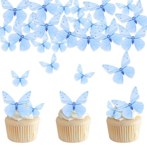 DazzJoy 72 Stück Schmetterlinge Tortendeko Essbar, Blau Cake Topper, Esspapier für Geburtstag, Hochzeit und Torte von Dazzjoy