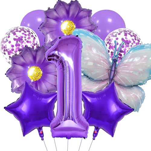 DazzJoy Geburtstagsdeko 1 Jahr Mädchen Lila, Schmetterling Deko 1. Geburtstag Mädchen, Ballon 1 Geburtstag Mädchen, Blumen Folienballon 1 Geburtstag, Stern Helium Ballons 1 für Kindergeburtstag Deko DazzJoy Geburtstagsdeko 1 Jahr Mädchen Lila, Schmetterling Deko 1. Geburtstag Mädchen, Ballon 1 Geburtstag Mädchen, Blumen Folienballon 1 Geburtstag, Stern Helium Ballons 1 für Kindergeburtstag Deko von Dazzjoy