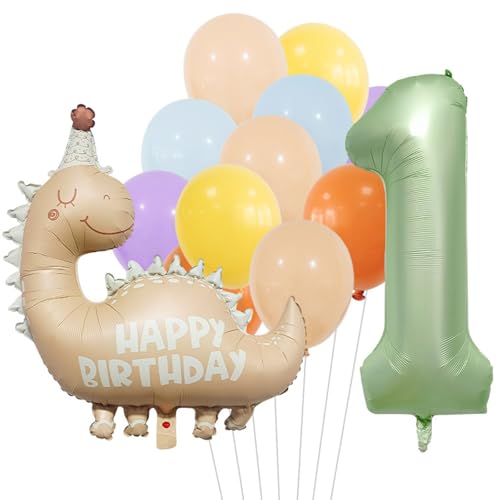DazzJoy Dino Geburtstagsdeko 1 Jahr Junge, Luftballon Deko Erster Geburtstag, Happy Birthday Dinosaurier Ballon für Mädchen und Jungen von Dazzjoy