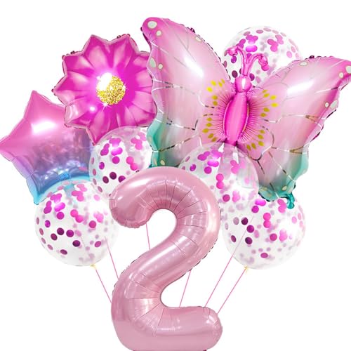 DazzJoy Schmetterling Deko 2. Geburtstag Mädchen - Luftballon, Folienballon und Ballon Geburtstagsdeko von Dazzjoy