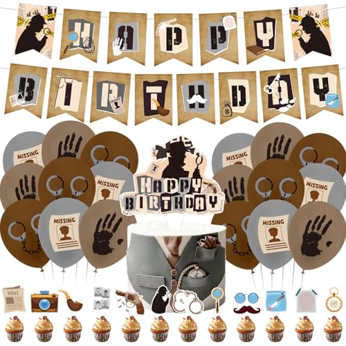 DazzJoy 32 Stück Detektiv Geburtstag Deko Set, Luftballons Detektiv Kindergeburtstag Deko, Dedektivparty Helium Ballons Geburtstag, Happy Birthday Banner, Detective Kuchen Topper Cupcake Toppers DazzJoy 32 Stück Detektiv Geburtstag Deko Set, Luftballons Detektiv Kindergeburtstag Deko, Dedektivparty Helium Ballons Geburtstag, Happy Birthday Banner, Detective Kuchen Topper Cupcake Toppers von Dazzjoy
