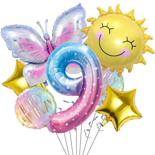 DazzJoy Sonne Schmetterlinge Luftballon 9 Jahre Mädchen,Schmetterling Geburtstagsdeko Mädchen 9 Jahre,Schmetterling Deko 9. Geburtstag Folienballon,Kindergeburtstag Deko für Schmetterling Themen Party DazzJoy Sonne Schmetterlinge Luftballon 9 Jahre Mädchen,Schmetterling Geburtstagsdeko Mädchen 9 Jahre,Schmetterling Deko 9. Geburtstag Folienballon,Kindergeburtstag Deko für Schmetterling Themen Party von Dazzjoy