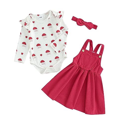 Dazzerake 2-teiliges oder 3-teiliges Weihnachts-Set für Babys, Mädchen, Weihnachtskostüm, bedruckt, für Babys, Mädchen, 0-5 Jahre, rot, 0-3 Monate von Dazzerake