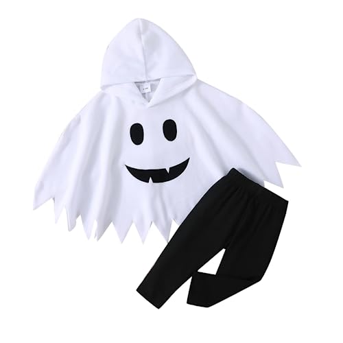 Dazzerake Halloween-Kostüm für Babys, Jungen, Mädchen, Halloween-Kostüm, Kleinkinder, Unisex, 3–24 Monate, 2-teiliges Set, Cosplay, Geisterumhang + Hose (weiß, 6-9 Monate) von Dazzerake