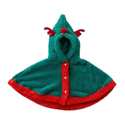 Dazzerake Kapuzenumhang für Babys, Kinder, Weihnachtsumhang, Knopfleiste, Weihnachtskostüm, Plüsch, Weihnachtskostüm, für Babys, Kinder, Unisex, grün, Small von Dazzerake