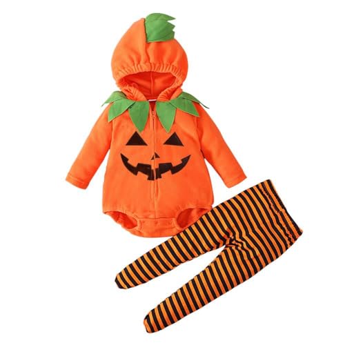 Dazzerake Kostüm-Set für Babys, Jungen, Mädchen, Halloween, Baby-Kostüm, Strampler mit Kapuze + Hose, Halloween-Kostüm, Kürbis für Babys, 0 Monate - 4 Jahre (Orange A, 12-18 Monate) von Dazzerake