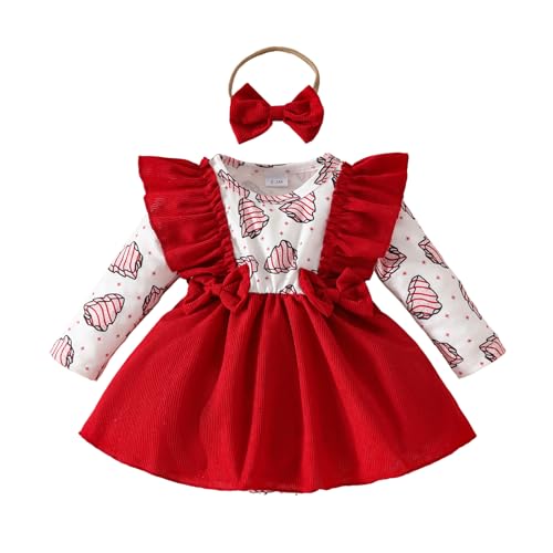 Dazzerake Weihnachts-Set für Babys, Mädchen, Kostüm, Strampler, aus geripptem Samt, mit Haarband, 0-24 Monate, Rot B, 0-3 Monate von Dazzerake