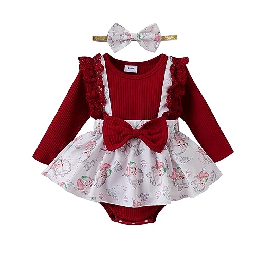 Dazzerake Weihnachtsstrampler für Babys, Mädchen, Weihnachtskostüm, Strampler mit Stirnband mit langen Ärmeln, Weihnachtsgeschenk für Baby Mädchen 0-12 Monate, Weinrot, 0-3 Monate Dazzerake Weihnachtsstrampler für Babys, Mädchen, Weihnachtskostüm, Strampler mit Stirnband mit langen Ärmeln, Weihnachtsgeschenk für Baby Mädchen 0-12 Monate, Weinrot, 0-3 Monate von Dazzerake