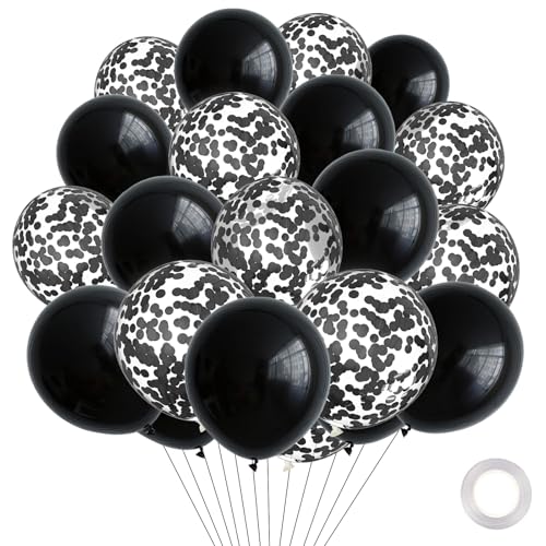 DazzJoy Luftballons Schwarz,30 Stk Metallic Schwarze Luftballons Geburtstag,Schwarz Konfetti Luftballons,Schwarze Ballons für Geburtstag,Hochzeit,Ruhestand,Halloween,Neujahr,Karneval Party Dekoration von Dazzjoy