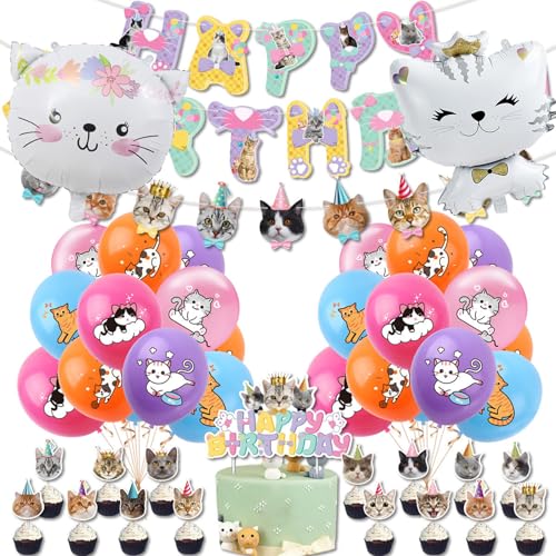 40 Stk Katzen Geburtstag Deko Set, Katze Kindergeburtstag Deko Mädchen Jungen, Katzen Luftballons Geburtstag mit Happy New Year Girlande und Katze Tortendeko Geburtstag, Katzen Thema Party Dekoration 40 Stk Katzen Geburtstag Deko Set, Katze Kindergeburtstag Deko Mädchen Jungen, Katzen Luftballons Geburtstag mit Happy New Year Girlande und Katze Tortendeko Geburtstag, Katzen Thema Party Dekoration von Dazzjoy