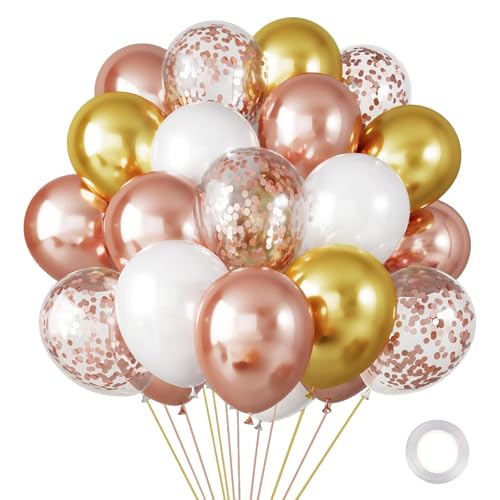 DazzJoy Metallic Rosegold Gold Weiß Luftballons, 10 Stk 12 Zoll, Metallic Rosegold Konfetti Ballons für Mädchen Geburtstag, Boho Hochzeit, Babyparty, Brautparty, Jubiläum Dekoration von Dazzjoy