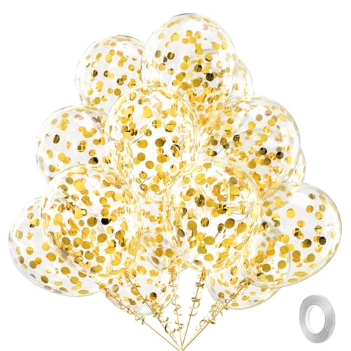 Konfetti Luftballons Gold, 10 Stk Goldene Luftballons Konfetti, Luftballon Geburtstag mit Konfetti Gold, Konfetti Ballons Golde für Geburtstag,Babyparty,Jubiläum,Neujahr Karneval,Goldene Hochzeit Deko von Dazzjoy