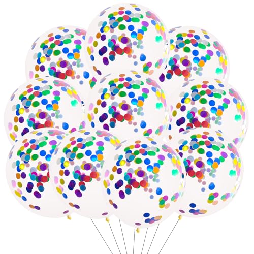 Konfetti Luftballons Bunt, 10 Stück Bunte Luftballons Konfetti, Luftballons Geburtstag mit Konfetti Bunt, Konfetti Ballons Bunt für Geburtstag Hochzeit Babyparty Weihnachten Silvester Party Dekoration von Dazzjoy