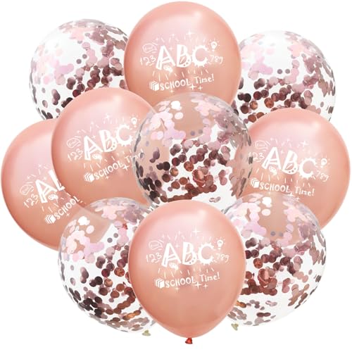 DazzJoy 10 Stück Luftballons Schulanfang Deko,12 Zoll Einschulung Luftballons Champagner Gold,ABC Ballons Einschulung,Konfetti Luftballon Schuleinführung Deko,Ballons Schulanfang,Schulkind Luftballon von Dazzjoy