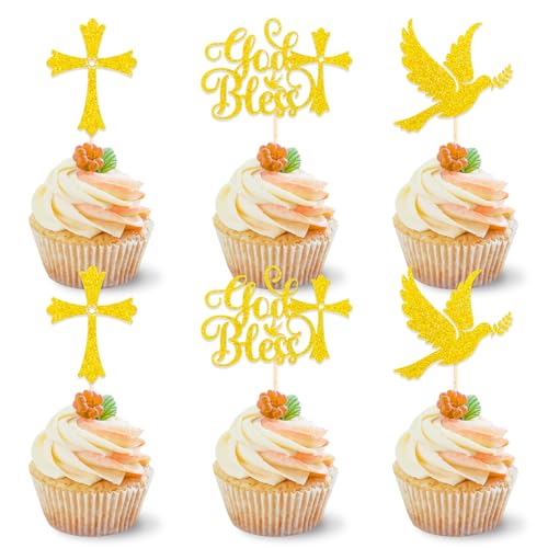 DazzJoy Glitzer Tortendeko Taufe,Gold God Bless Deko Torte,12 Stück Taufe Tortendeko Kommunion Deko,Kommunion Cake Topper Taufe,Kreuz Cupcake Deko,Firmung Deko für Torten,Kuchendeko Taufe DazzJoy Glitzer Tortendeko Taufe,Gold God Bless Deko Torte,12 Stück Taufe Tortendeko Kommunion Deko,Kommunion Cake Topper Taufe,Kreuz Cupcake Deko,Firmung Deko für Torten,Kuchendeko Taufe von Dazzjoy