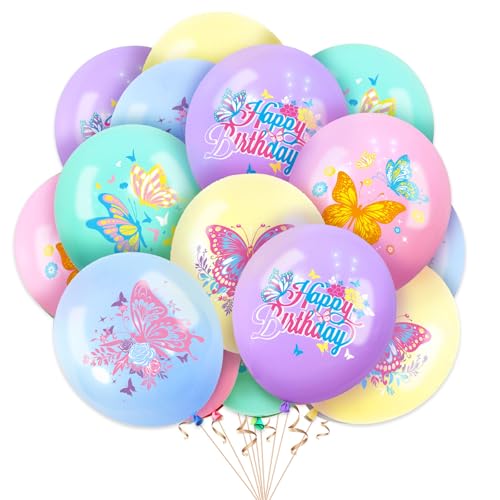DazzJoy 15 Stück Schmetterling Luftballon Tiere Ballons Bunte, Schmetterling Ballon, Schmetterlinge Luftballons Geburtstag Deko, Schmetterlinge Helium Ballons für Party Deko Geburtstag Mädchen Junge von Dazzjoy