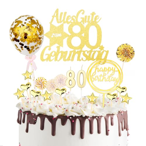 DazzJoy 19 Stück Torten Deko 80 Geburtstag Frau Mann,Glitzer 80 Geburtstag Deko Torte,Cake Topper 80. Geburtstag Frau,Alles Gute zum Geburtstag 80 Kuchendeko,Tortendeko 80 Geburtstag Gold DazzJoy 19 Stück Torten Deko 80 Geburtstag Frau Mann,Glitzer 80 Geburtstag Deko Torte,Cake Topper 80. Geburtstag Frau,Alles Gute zum Geburtstag 80 Kuchendeko,Tortendeko 80 Geburtstag Gold von Dazzjoy