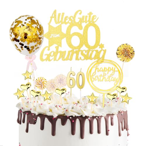 DazzJoy 19 Stück Tortendeko 60. Geburtstag - Glitzer Torten Deko für Mann und Frau - Kuchen Topper Gold DazzJoy 19 Stück Tortendeko 60. Geburtstag - Glitzer Torten Deko für Mann und Frau - Kuchen Topper Gold von Dazzjoy