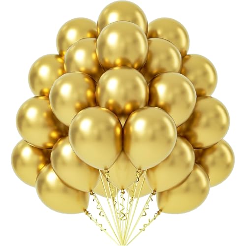 DazzJoy 10 Zoll Luftballons Gold,20 Stück Metallische Goldene Luftballons,Helium Ballons Gold für Geburtstagsdeko,Goldene Hochzeit Deko,Babyparty,Taufe Deko,Partydeko von Dazzjoy