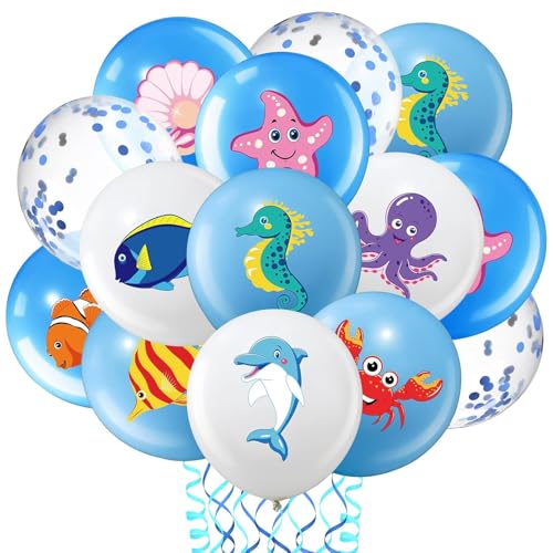 DazzJoy 20 Stück Meerestiere Deko Luftballon Tiere Ballons, Fisch, Krake, Delfin, Krabbe, Seepferdchen, Clownfisch, Seestern, Muscheln Luftballons Tiere Geburtstag, Meerestiere Helium Ballons Tiere von Dazzjoy