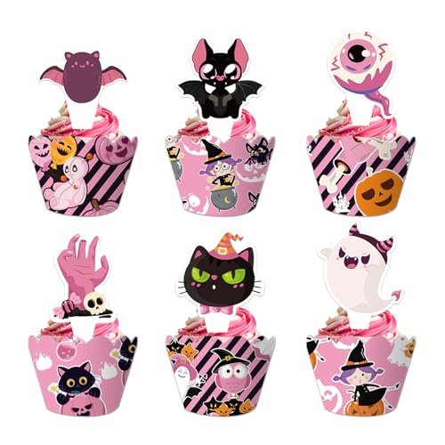 DazzJoy 24 Stück Halloween Cupcake Wrappers und Toppers, Torte Deko, Fledermaus Muffin Deko, Ghost Muffinform Wrappers, Party Deko, Kuchendeko DazzJoy 24 Stück Halloween Cupcake Wrappers und Toppers, Torte Deko, Fledermaus Muffin Deko, Ghost Muffinform Wrappers, Party Deko, Kuchendeko von Dazzjoy