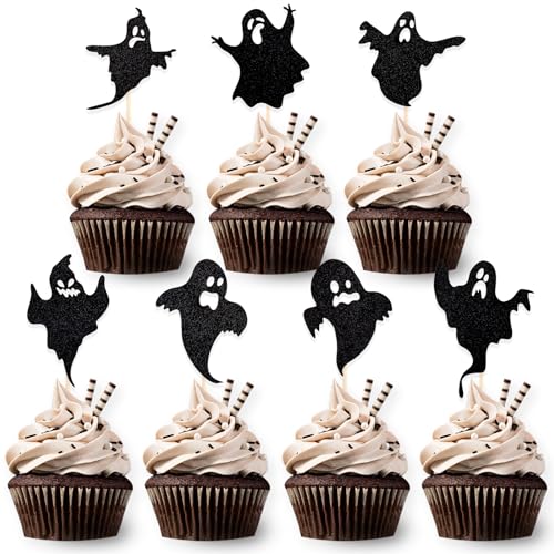 DazzJoy 28 Stück Halloween Cupcake Toppers Ghost,Glitzer Halloween Tortendeko,Halloween Deko Torte,Halloween Party Deko,Halloween Kuchen Deko,Halloween Muffins Deko Schwarz,Halloween Geist Deko DazzJoy 28 Stück Halloween Cupcake Toppers Ghost,Glitzer Halloween Tortendeko,Halloween Deko Torte,Halloween Party Deko,Halloween Kuchen Deko,Halloween Muffins Deko Schwarz,Halloween Geist Deko von Dazzjoy