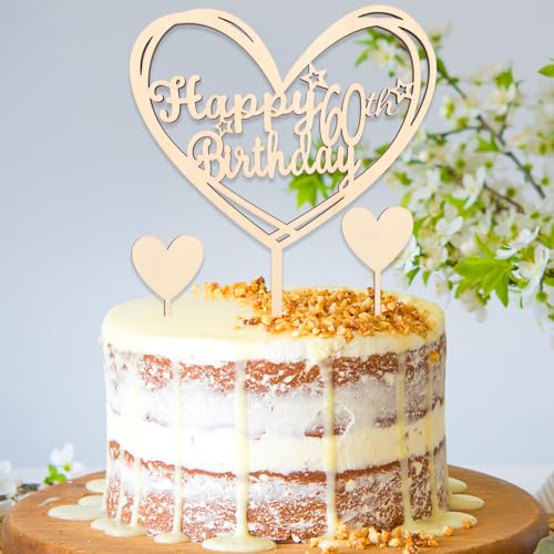 DazzJoy 3 Stk Holz Tortendeko 60 Geburtstag Frau Mann,Torten Deko 60 Geburtstag Frau,Happy 60 Birthday Tortendeko,Cake Topper 60. Geburtstag Deko,Kuchen Deko zum 60 Geburtstag,60 Geburtstag Frau Deko von Dazzjoy