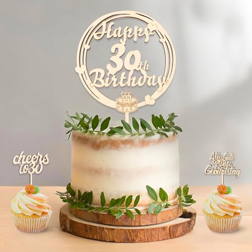 DazzJoy Holz Cake Topper 30. Geburtstag, 3 Stück Tortendeko für Frau Mann, Happy 30th Birthday Kuchendeko, Alles Gute zum 30 Jahre von Dazzjoy