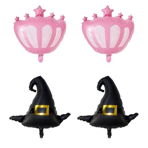 DazzJoy 4 Stück Hexenhut Krone Luftballons Geburtstag, XXL Luftballon Hexehut Kronen, Magic Hexehut Krone Folienballon, Hexenhut Kronen Ballons für Prinzessin Geburtstag Deko, Kindergeburtstag deko von Dazzjoy