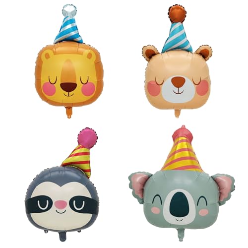 DazzJoy Luftballon Tiere Ballons Tierkopf,XXL Luftballons Tiere Geburtstag,4 Stück Folienballon Tiere Geburtstag,Helium Ballon Tiere für Dschungel Deko Geburtstag, Party Animals, Kindergeburtstag Deko von Dazzjoy