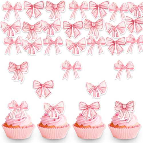 DazzJoy 40 Stück Essbare Tortendeko Schleifen,Bögen Cupcake Topper Essbar,Schleifen Geburtstag Essbar,Esspapier Tortendeko Schleife,Bögen Muffin Deko Babyparty,Schleife Kuchen Deko von Dazzjoy