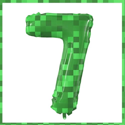 DazzJoy 40 Zoll Grüne Pixel Bergmann Zahlen 7 Folienballons von Dazzjoy