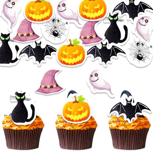 DazzJoy 48 Stück Halloween Kuchen Deko Essbar,Halloween Tortendeko Essbar,Esspapier Tortendeko Halloween Ghost,Essbare Halloween Deko für Torte,Halloween Muffin Deko Essbar,Spinne Deko Halloween DazzJoy 48 Stück Halloween Kuchen Deko Essbar,Halloween Tortendeko Essbar,Esspapier Tortendeko Halloween Ghost,Essbare Halloween Deko für Torte,Halloween Muffin Deko Essbar,Spinne Deko Halloween von Dazzjoy